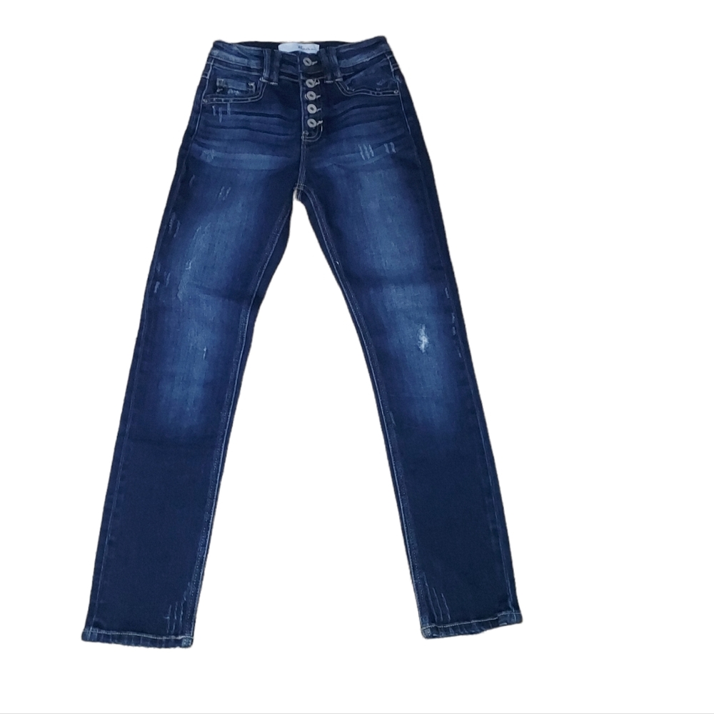 Kancan Jeans 1/24 Dark Blue Denim Pants Distressed Skinny Straight casua…
